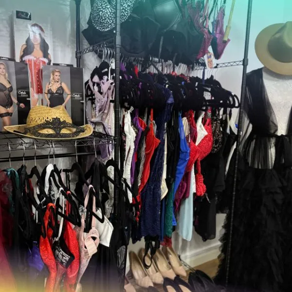 Wardrobe full of outifts for a boudoir & maternity photo shoot
